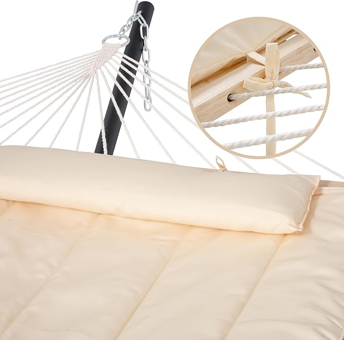 SUNCREAT Two Person Hammock with 12ft Stand Included, Max 475lbs Capacity, Heavy Duty Free Standing Hammock, Beige