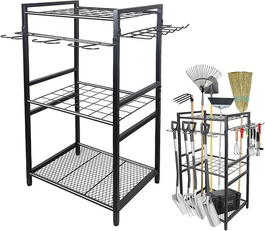 3 Tier Garden Tool Organizer, Yard Tool Tower Rack, Tool organizer up to 78 Tools, Heavy Duty Garden Tool Organizer for Garage, Yard, Patio, Shed, Indoors and Outdoors, Black