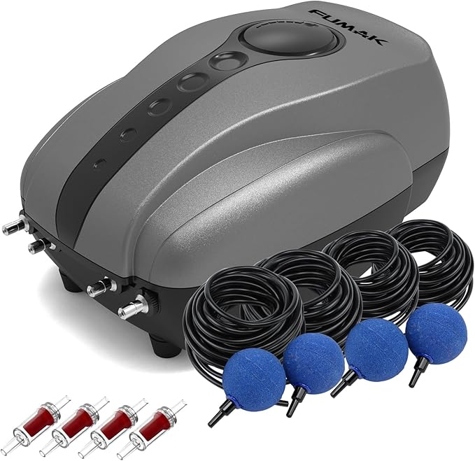 Pond Air Pump Pond Aerators for Outdoor Ponds up to 2000 Gallons, Flow Adjustable Pond Aerator Pump All-in-One Pond Aeration Kit with Airline Tubing Air Stones Check Valves