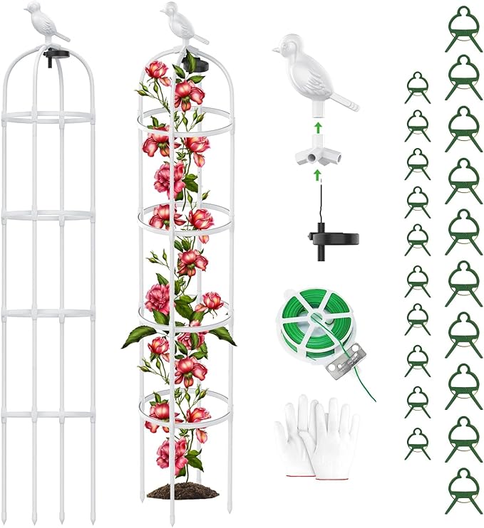 2 Pack Garden Obelisk Trellis with Solar Light, 6 Ft Trellis for Climbing Plants Outdoor Rose Bush Round Trellis for Pots, Rustproof PE Coated Metal Plant Support for Flowers Vine Indoor