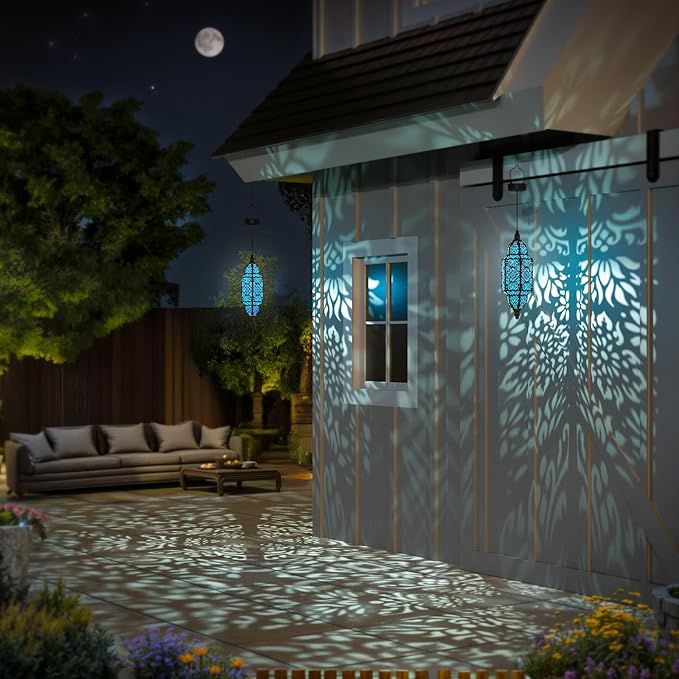 Twinkya Hanging Solar Lights Outdoor Garden Decorative Solar Lantern Waterproof Metal Moroccan Outdoor Decorations for Patio Pathway Yard Porch Backyard Garden Decor (Black, 1 Pack)