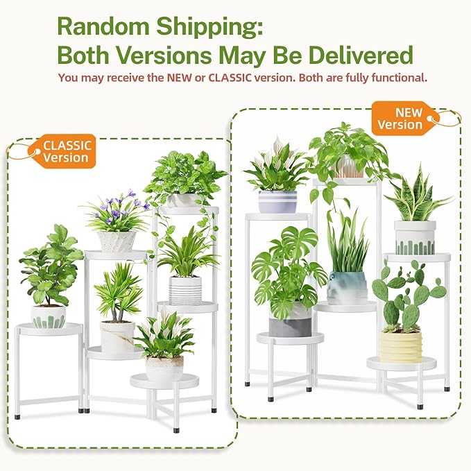 iDavosic.ly 6 Tier Large Plant Stand Indoor with 10 Inch Wide Tray, Tiered Corner Metal Outdoor Flower Display Holder Shelf, Folding Tall Rack for Patio Porch Living Room, White