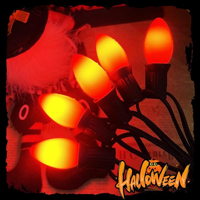 C7 LED Outdoor Halloween Lights 25Ft Orange Christmas String Lights with 27 Shatterproof Orange LED Bulbs, Hanging Outdoor Patio Lights for Christmas Halloween Party Patio Wedding Holiday Decoration