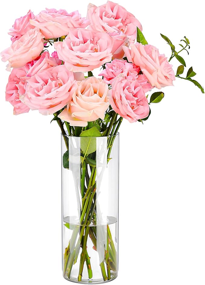 Clear Flower Vase, Non-breakable Vases, 5" W x 10" H, Acrylic Vase, Aesthetic Room Decor Cylindrical Modern Flower Vases for Table Centerpiece, Home Decor, Women Floral Arrangement Gift
