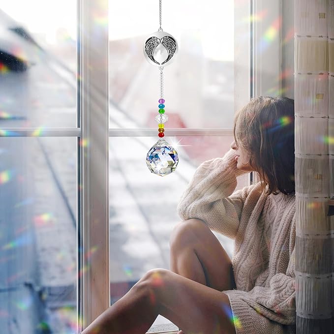 Memorial Gifts Crystal Suncatcher,Unique Sympathy Gifts for Loss of Loved One,Rainbow Maker Bereavement Gifts Box for Loss of Father Mom Dad Son Daughter Husband Brother Grandmother (Wing)