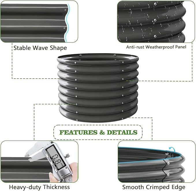 A ANLEOLIFE 2-Pack 3ft x 24” Tall Galvanized Raised Garden Beds Outdoor, Round Metal Planter Box for Planting Vegetables Flowers Herb, Anti-Rust & Easy-Setup, Quartz Grey