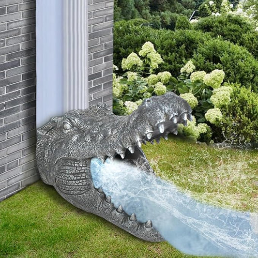 Alligator Downspout- Gutter Downspout Decorative-Funny Garden Decoration - Outdoor Splash Block Waterproof Resin Ornament for Lawn- 2""×3"" Downspout Extender Diverter, Gray