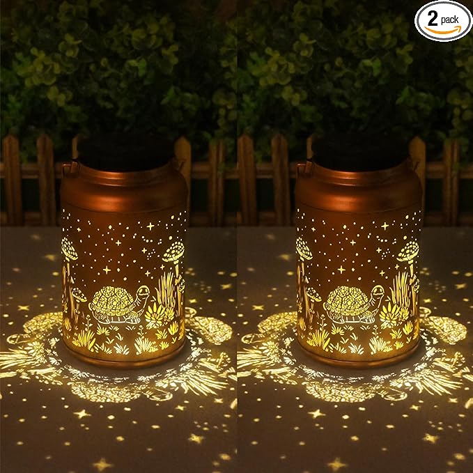 2 Pack Turtle Solar Lanterns Outdoor Waterproof - Hanging Turtle Solar Lights Garden Decor, Birthday Gifts for Women, Mom, Mothers Day Gifts, Outdoor Decor for Patio, Yard