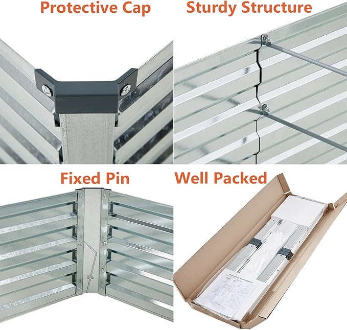 8x4x1ft(2 Pack) Galvanized Raised Garden Bed,Outdoor Planter Box Metal Patio Kit Planting Bed for Vegetables Flowers and Succulents,Silver