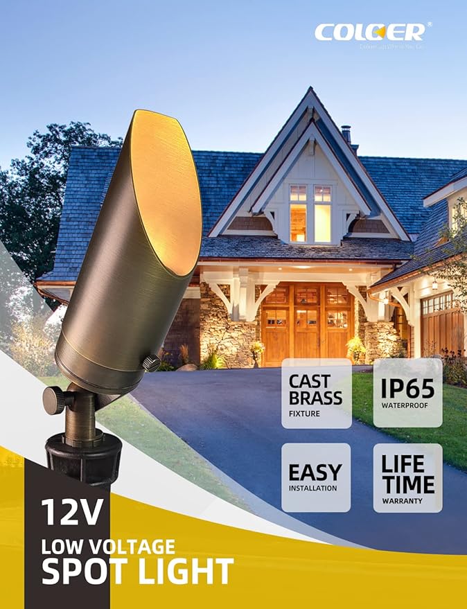 COLOER Die-cast Brass Landscape Spot Lights Outdoor, 12V AC/DC Low Voltage Landscape Spotlights, IP65 Waterproof Outdoor Lighting Fixture(103B, Bronze,1-Pack Without Bulb)