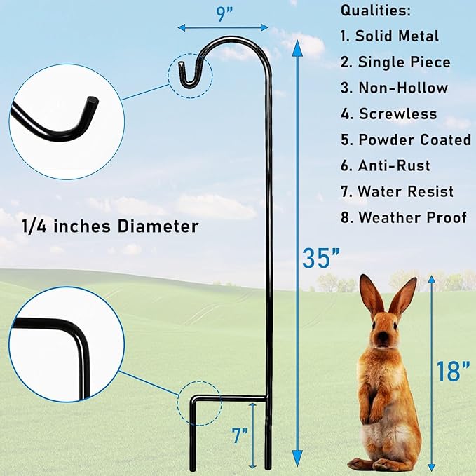Ashman Shepherd's Hooks 35 Inch (48 Per Pack), Black, Made of Premium Metal for Hanging Solar Lights, Bird Feeders, Mason Jars, Christmas Lights, Lanterns, Garden Stakes and Wedding Décor.