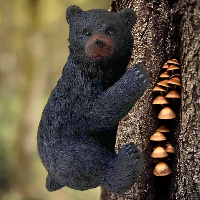 BestGiftEver Black Bear on a Tree Sculpture - Realistic Baby Bear Cub Tree-Mounted Ornament - Wildlife-Inspired Polyresin Garden Decor - Outdoor Bear Yard Decoration for Wildlife Lovers