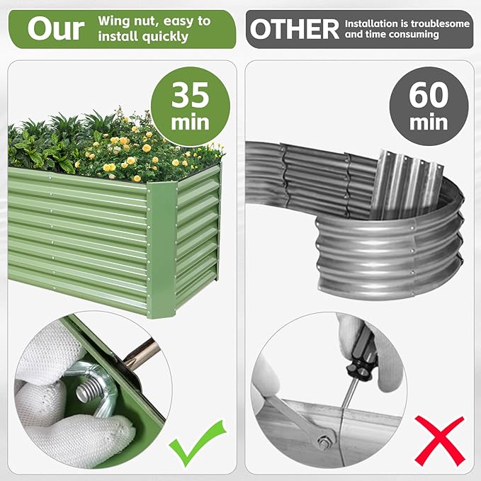 4x2x2ft (2 Pack) Raised Garden Bed - Galvanized Deep Root Planter Boxes Outdoor with Wing Nuts and Safety Edges for Gardening Vegetables, Flowers, Herbs, Succulents - Olive Green