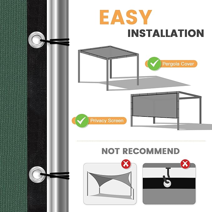 VICLLAX Shade Fabric Sun Shade Cloth with Every 2 FT Grommets for Patio Garden Pergola Cover Canopy 9x11 FT, Dark Green