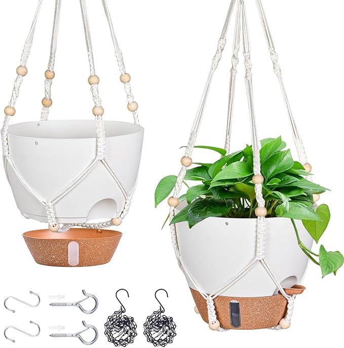 10 Inch Hanging Planters for Indoor Plants & Outdoor - 2 Pack Self-Watering Hanging Pots with Drainage Holes, Visual Reservoir, 2 Hangers - Self-Watering Hanging Baskets Flower Pots