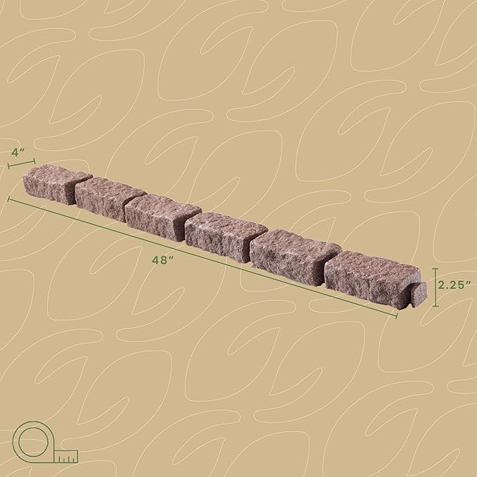 Beuta Landscape Edging | Garden Edging Border | Faux Stone Bricks for Lawn edging, Flower beds, Pathways & Yard Edging– 1 Pack | Each Section Has 6 Bricks 48"L x 4"W x 2.25"H | 3 Spikes |Cobblestone