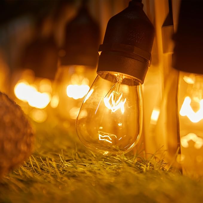 Moonflor 48 Pack S14 Light Bulbs, 11 Watt Warm Commercial Grade Replacement Incandescent Glass Bulbs with E26 Medium Base for Outdoor Patio Garden Vintage String Lights