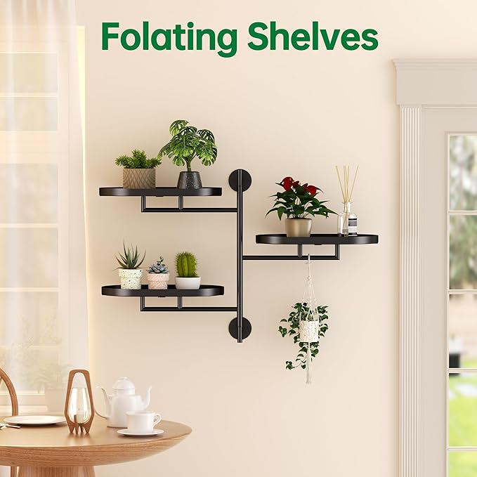 Rotating Window Plant Shelves for Multiple Plants Indoors,3-tier Metal Corner black Plant Stand Holder Floating Plant Shelf for Wall，Windows Sill Gifts for Plant Lovers to Enhance Home Decor