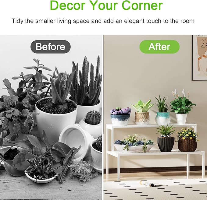 aboxoo Metal Plant Stand Metal 2 Tier Potted Multiple Flower Pot Holder Plant Shelf Indoor Plants Multiple,Outdoor Heavy Duty Planter Display Shelving Unit for Patio Garden Corner Balcony,Living Room(White)