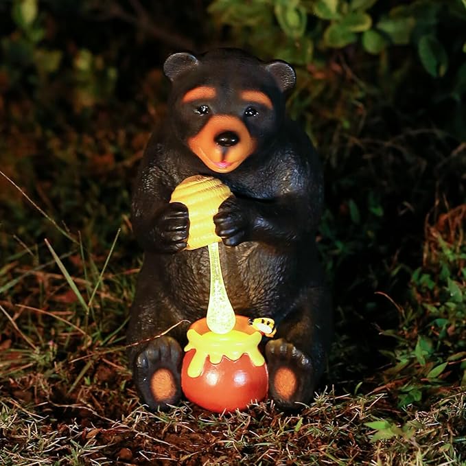 Black Bear Decor, Bear Statue, Solar Garden Statue for Outside, Solar Garden Yard Patio Decor, Outdoor Statue for Garden, Outdoor Decor for Patio, Garden Decoration, Gardening Gifts for Women