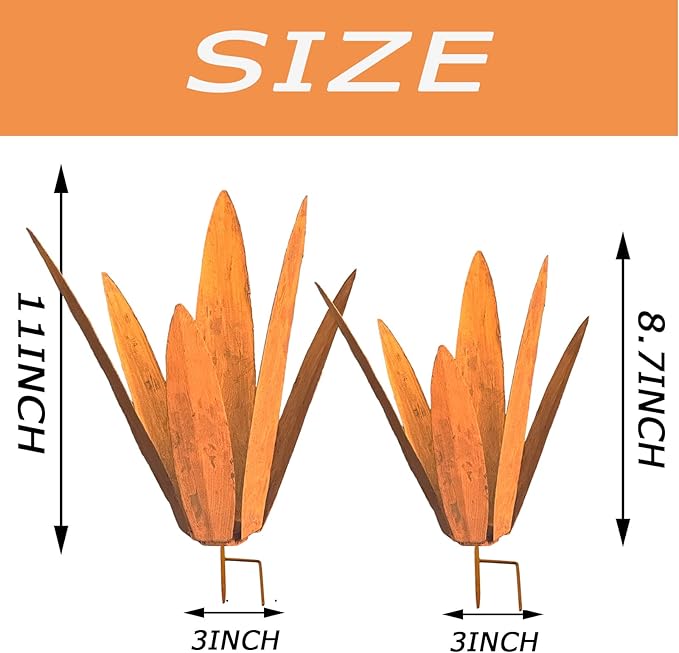 2 PCS Metal Agave Sculpture Decoration, Vintage Country Hand-Painted Sculpture DIY Metal Agave Plant, Home Garden Courtyard Lawn Outdoor Decoration (2pcs Rust Colored)