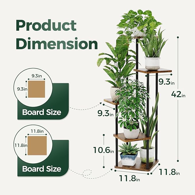 Bamworld Corner Plant Stand Indoor, 5 Tier Metal Plant Shelf for Multiple Plants, Tall Flower Stand for Patio Garden Balcony Living Room Bedroom(Brown)