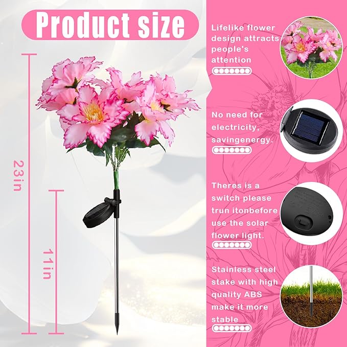 4 Pack Outdoor Solar Garden Decor Lights, Waterproof Solar Powered Hydrangea Lotus Flower Lights Bright Up to 12 Hrs,Led Flowers for Yard Patio Lawn Decorative (Solar Flowers Style 3)