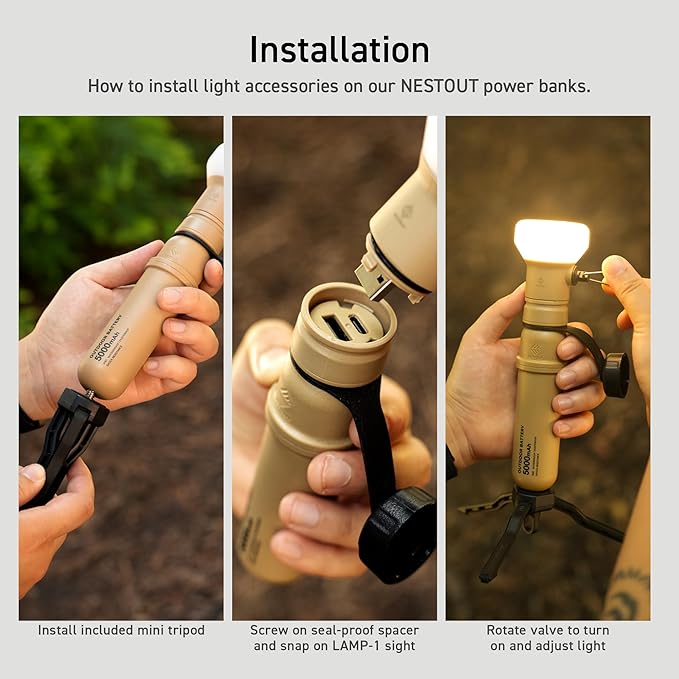 ELECOM NESTOUT Outdoor Camping LED Panel Flashlight w/Mini Tripod, Dimmable USB Powered LED Light, IP44 Water Dust Resistant, 30-1000 Lumen, Portable Lantern for NESTOUT Power Bank, Black (Flash-1)