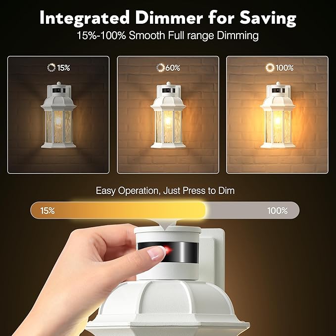 VIANIS White Motion Sensor Exterior Wall Light Lantern, Modern Dusk to Dawn Outdoor Porch Light Fixtures Wall Mount, Waterproof Outdoor Wall Sconce for Garage Entrance with Tempered Water-Ripple Glass