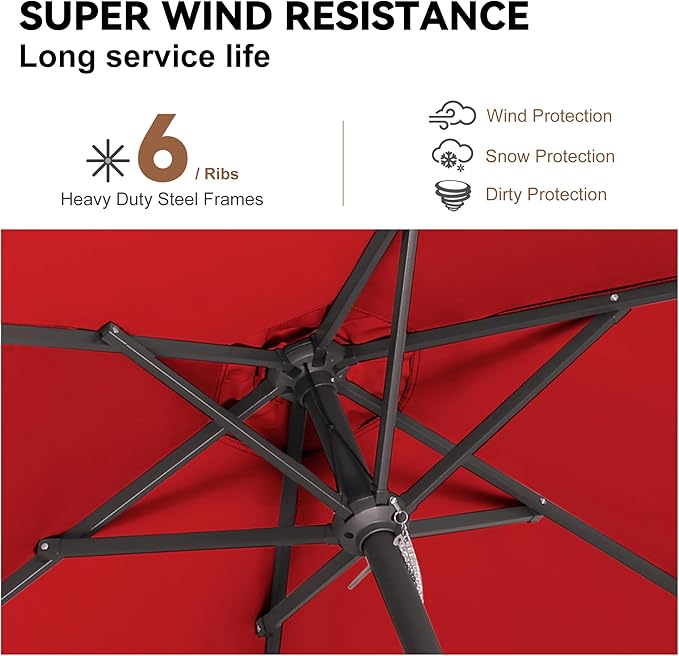 9ft Outdoor Patio Umbrella - Table Umbrella Waterprool UV Protection, Sombrillas de Patio with Push Button Tilt&Crank, Sun Umbrella for Pool, Porch, Garden, Deck, Backyard(Red)