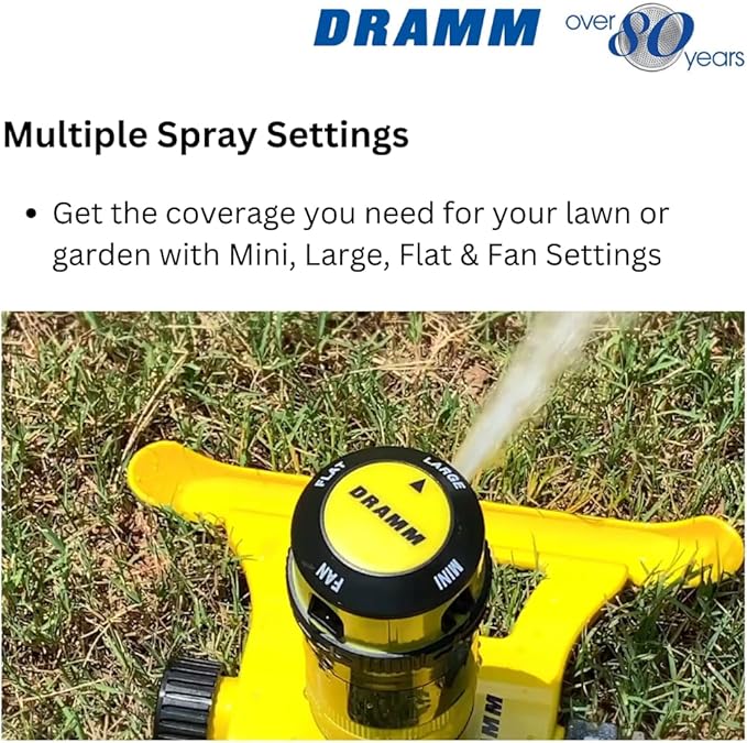 Dramm ColorStorm Gear Drive Sprinkler on Heavy Duty,Durable Metal Base, 4 Patterns, Ideal for Small, Medium & Large Areas with Pass Through Feature, Red, 40 Foot Diameter