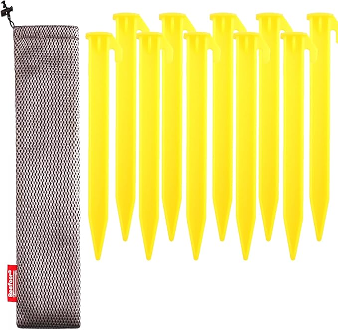 10-Pack Plastic Tent Stakes – 6-Inch Heavy Duty Canopy Anchoring Pegs for Camping, Gardening, Landscaping, Backpacking – Lightweight, Rust-Proof, Reusable Camping Stake