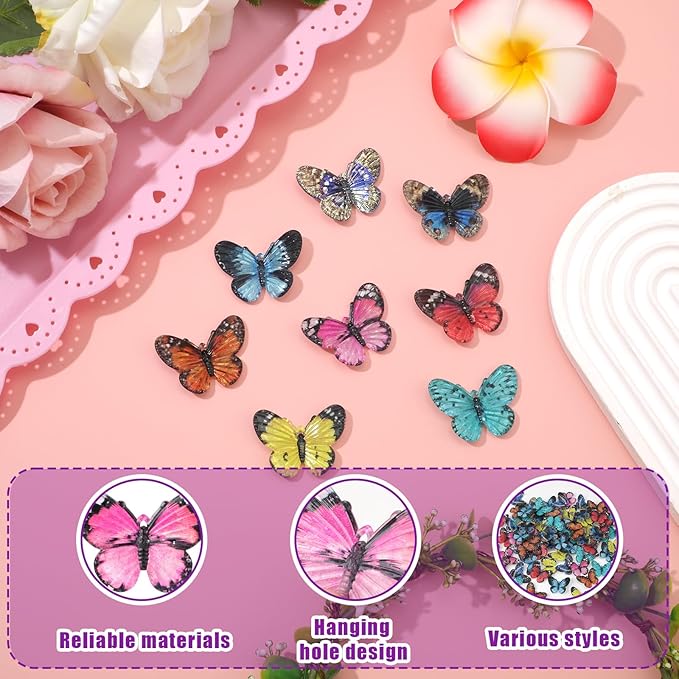 80pcs Micro Resin Butterflies, 1.6Inch Colourful Miniature Tiny Butterflies Crafts Mini Resin Butterflies for Decoration Doll House Decor Dream Garden Fairy Toys Landscape Miniature Things