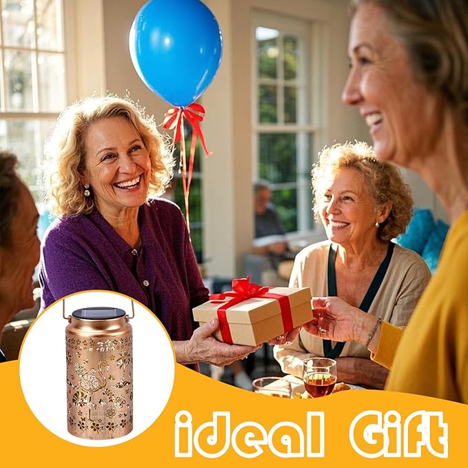 4 Pack Flamingo Solar Lanterns Outdoor Waterproof, Metal Hanging Lights Decorations for Garden Yard Lawn Patio, Flamingo Gifts for Women Mom Grandma Gardener for Mother'Day Christmas