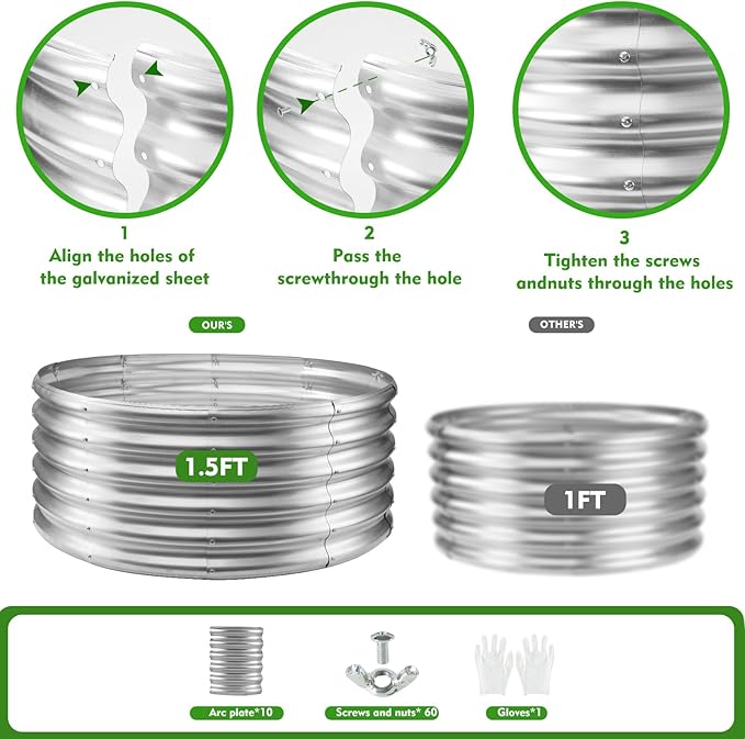 17" Tall Round Outdoor Garden Raised Garden Bed Kits- 0.8MM Thick Metal Raised Planter Bed/Ground Planter Box for Variety of Flowers,Herbs,Vegetables (Silver, 40 inches Diameter)