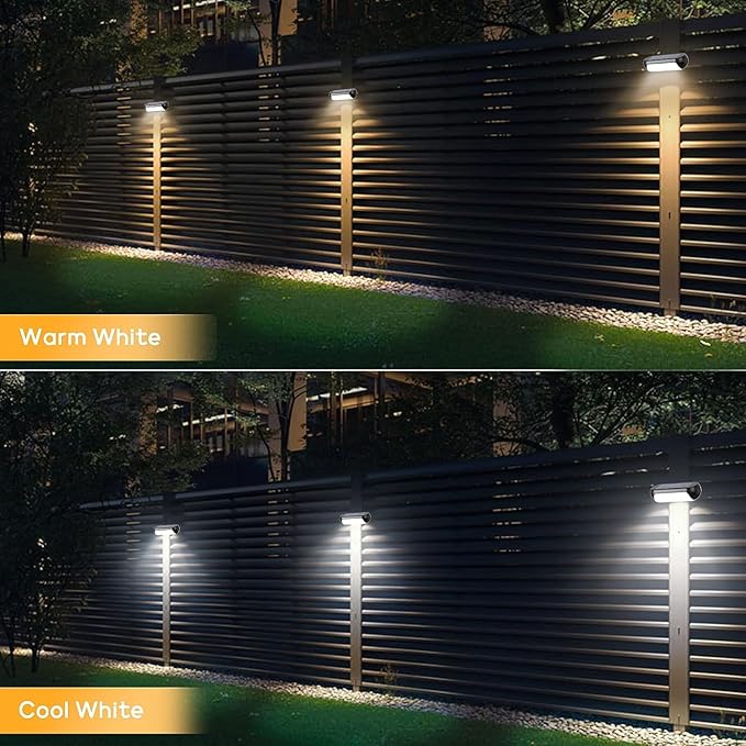 GOESWELL Solar Post Cap Lights Outdoor, LED Deck Fence Post Lights for 4x4 Wooden and Vinyl Posts 2 Lighting Modes Warm White Cool White Garden Decoration (Fence Lights -2packs)