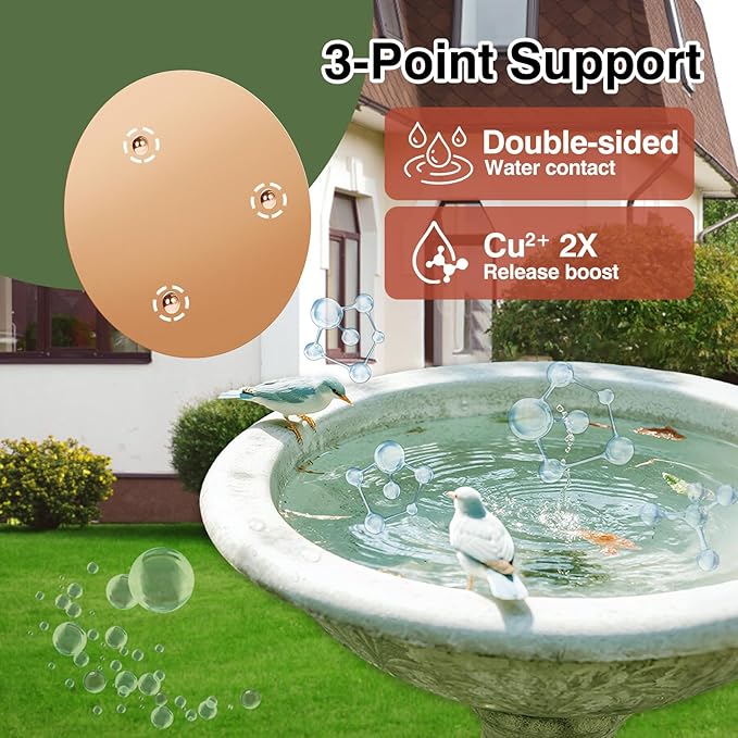 Bird Bath Copper Plate Disk 99.99% Pure Copper Cleaning Disk Stable Triple-Point Support Outdoor Bird Bowl, Pure Copper Bird Bath Purification Tray, Suitable for All Seasons