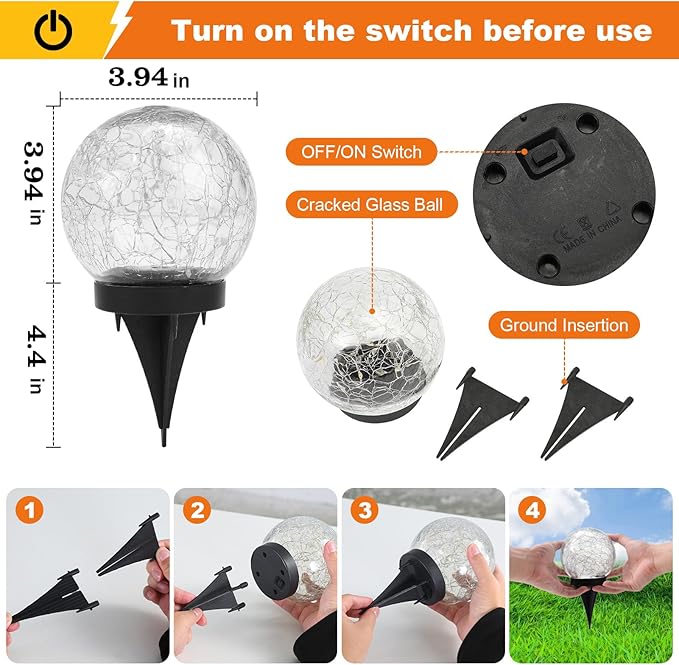 Solar Globe Lights Outdoor Waterproof-Solar Balls-Solar Garden Lights-Solar Orbs for Outside 2 Pack Cracked Glass Ball for Lawn Patio Yard Backyard Decorations, DS-XBQ-1-1-1