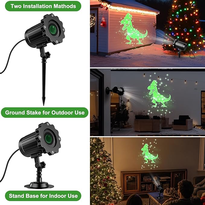 3D Dynamic Christmas Projector Lights Outdoor Indoor-2024 Upgrade Dinosaur Christmas Decorations,Waterproof Holiday Projector Lights for Window Ground Roof Wall Yard Xmas Decor