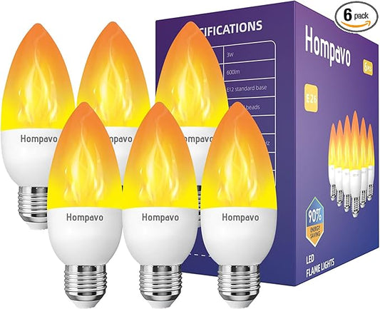 Hompavo Upgraded LED Flame Light Bulbs, 3 Modes Flickering Light Bulbs, E26 Candle Fire Light Bulb for Halloween Christmas Party Porch Indoor & Outdoor Home Decoration - 6 Pack