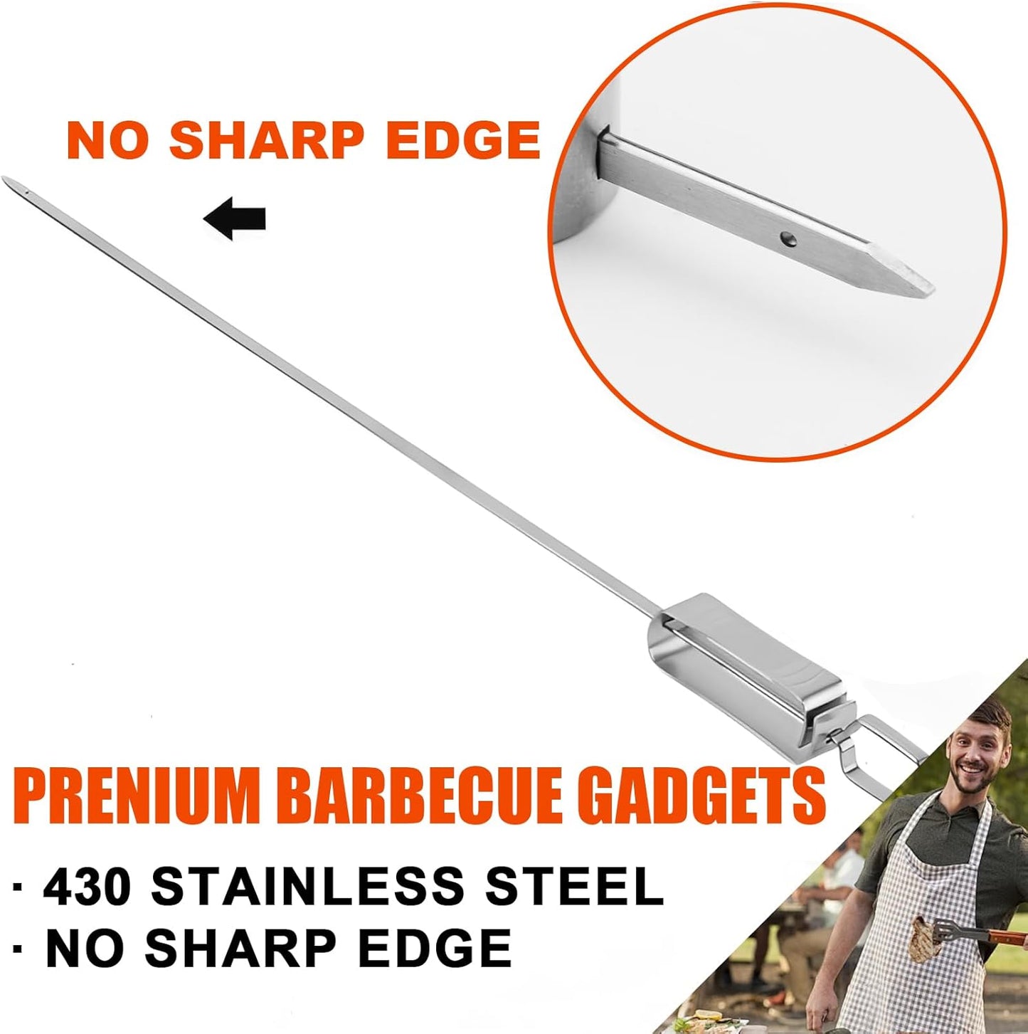 BBQ Skewers, Premium 304 Stainless Steel BBQ Skewers,15 Inch Heavy Duty Metal Kabob Sticks for Grilling, Reusable & Dishwasher Safe (Single fork8)