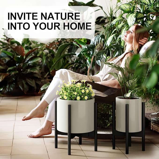 MUDEELA Adjustable Plant Stand Indoor, Bamboo Plant Stand 8 to 12 Inches, Single Floor Plant Stand for Indoor Plants, Bamboo Black Planter Stand for Indoor Plants, Pot Plant Not Included