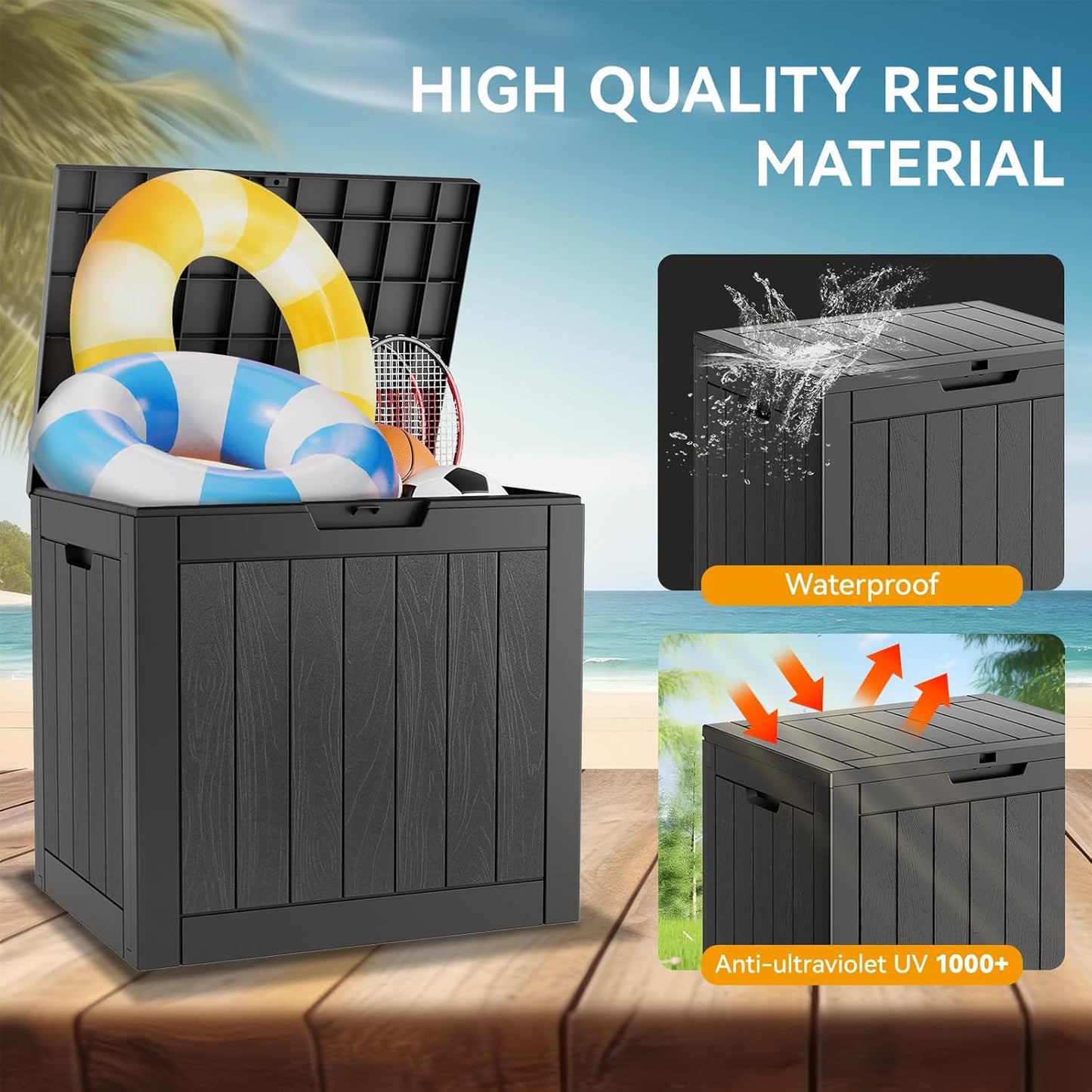KAMABOKO 32 Gallon Outdoor Storage Box 2 Pack All-Weather Deck Box for Patio Furniture, Package Deliveries, Garden Tools, Pool Supplies & Cushions, Black