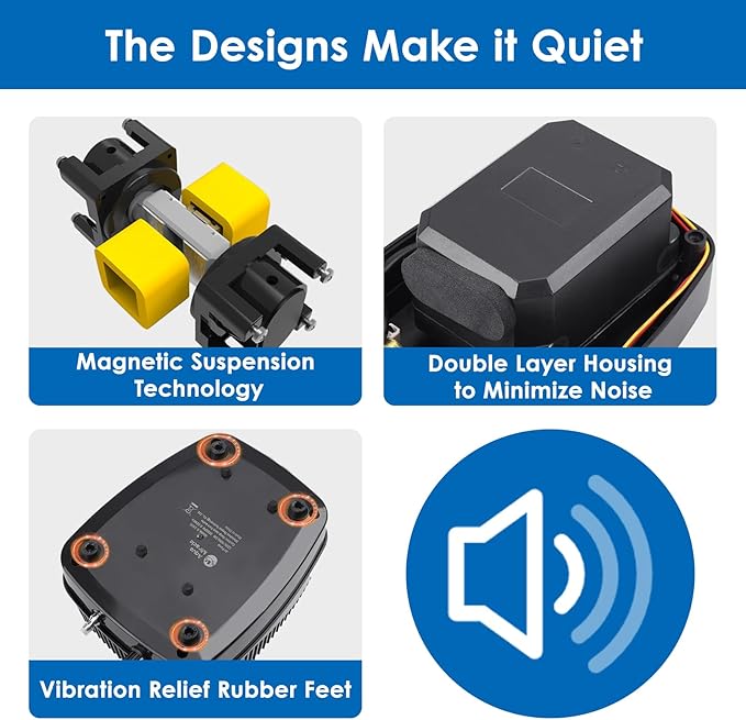 AquaMiracle Pond Aeration Kit Pond Air Pump Koi Pond Aerator for Pond up to 1500 Gallons Pond Deicer All-in-One Pond Aeration System with 2-Outlet Airline Tubing Air Stones Check Valves