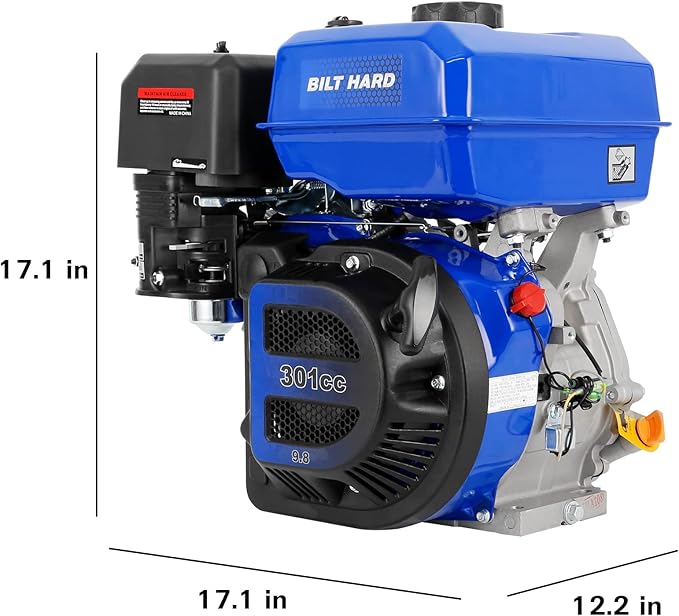 BILT HARD 301cc 10HP Gas Powered Engine, Horizontal 4 Stroke OHV Gas Motor, Shaft 1" Diameter, 3.48" Length, 1/4" Keyway, Replacement for Compressor, Log Splitter