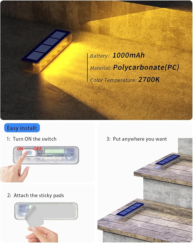 Solar Step Lights for Outside,6 Pack Solar Stair Lights Outdoor Waterproof,Warm White Deck Light Solar Powered Waterproof for Steps,Stairs,Walkway,Sidewalk,Patio,Pathway