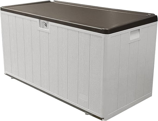 110 Gallon Pro Outdoor Storage Box, Waterproof Resin Deck Box for Patio, Pool, and Garden, Lockable Bin for Cushions, Tools, and Accessories, UV-Resistant, Grayish Brown