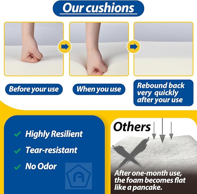 AAAAAcessories Outdoor Seat Cushions for Chairs, Waterproof, Fade-Resistant Patio Furniture Replacement Cushions, 20" x 20" x 3", Set of 2, Gray Cabana Stripe