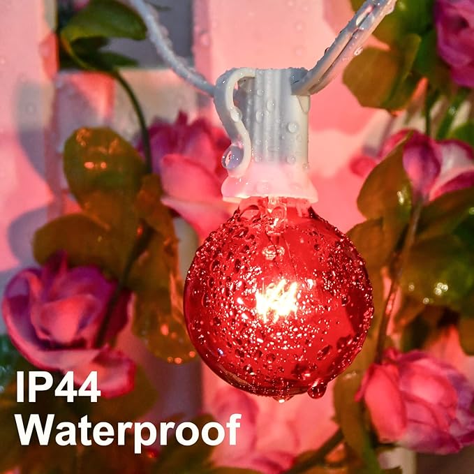 4th of July Decorations String Lights, 25Ft Outdoor Patio String Lights with 27 G40 Red White and Blue Light Bulbs(2 Spare), Independence Day Lights for Patriotic Party Garden Festival Decor- White