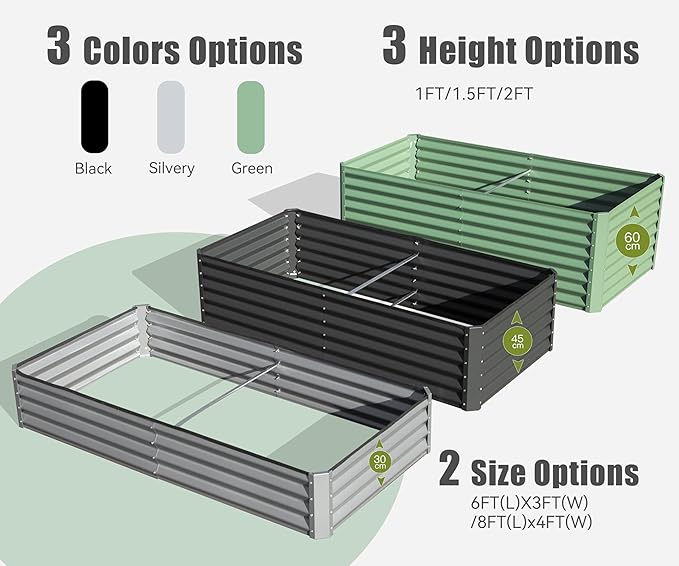 Domi Galvanized Raised Garden Bed, Outdoor Planter Garden Boxes Large Metal Planter Box for Gardening Vegetables Fruits Flowers, Silvery (6x3x1.5ft)